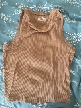 Hollister Waffle-Knit Mock Neck Tank in Camel Brown